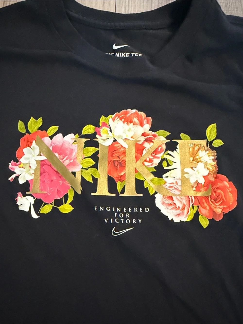 Nike Black Short Sleeve Tee with Floral Logo